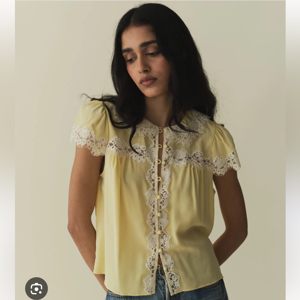 Doen Josephine Yellow Lace Trim Blouse xs